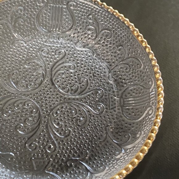 Vintage Jeannette Harp Glass Coaster with Gold Beaded Trim Single Retro - Picture 4 of 6